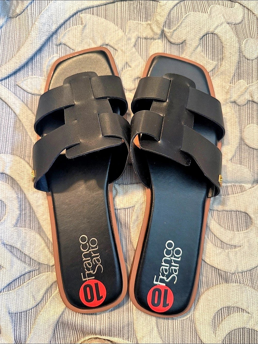 Franco Sarto Black Leather Slide Sandals Like New